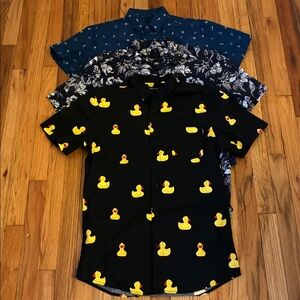 H&M Hawaiian Shirt and MOLOKAI Duck Print Casual Shirt. Men’s 3 Piece Bundle